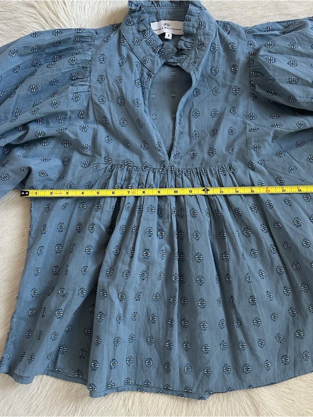 Never A Wallfloer Dusty Blue Embroidered Peasant Blouse - Picture 6 of 7